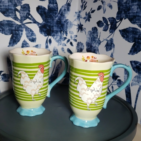 Urban Market By Gibson Charming Rooster Mugs - Green and Blue - Picture 1 of 12